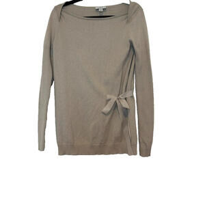 Loft sz M beige ribbed long sleeve elegant sweater bow tie at waist #1896